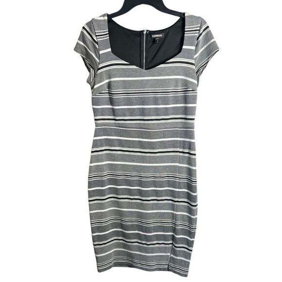 Express Black and White Striped Sheath Dress Size Medium - Picture 2 of 16